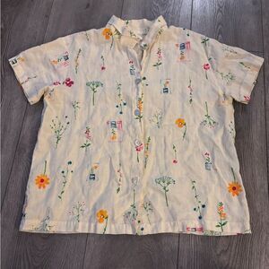 Hot cotton Floral Print Short Sleeve Shirt 100% linen